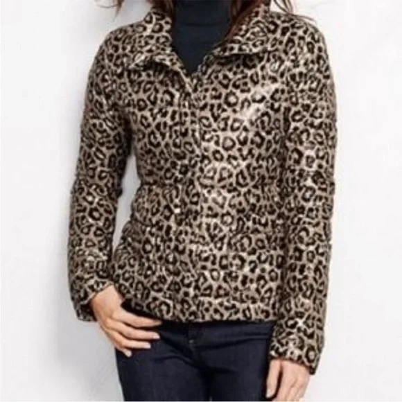 Lands End Packable Puffer Jacket Leopard Print S - Picture 2 of 12